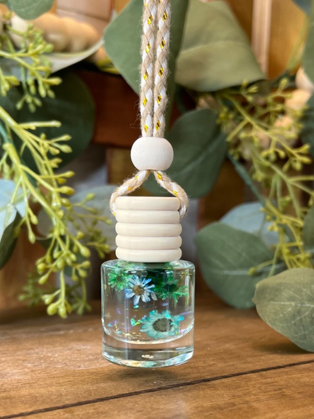 Blue Floral Hanging Car Diffuser, Car Air Freshener, Fragrance:  Beach Linen